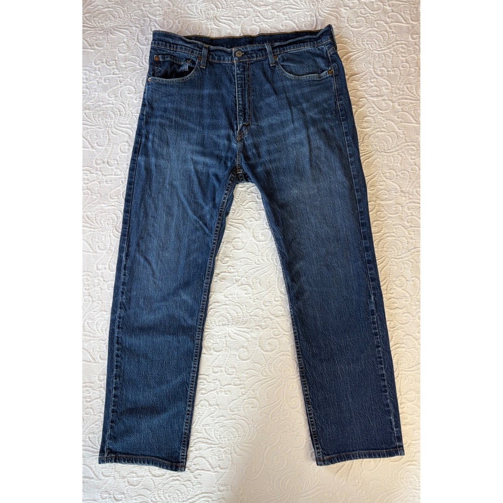 Levis 505 Regular Fit Dark Wash Blue Straight Leg‎ Stretch Jeans Mens 37x29